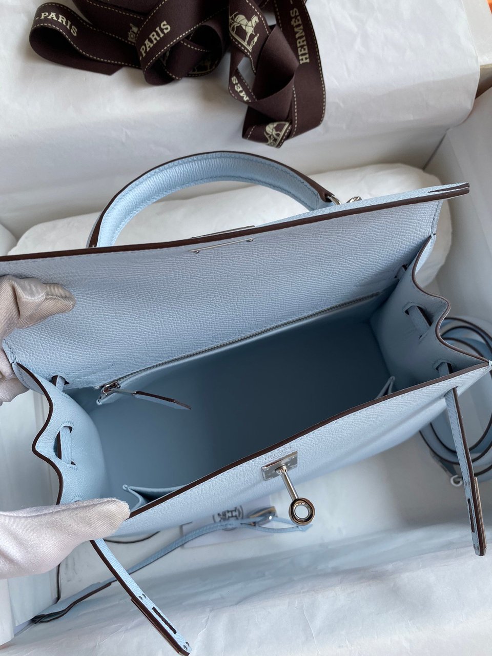 Hermes Kelly 25 Bag In Sky Blue Epsom Leather For Women 25cm/10in view 5