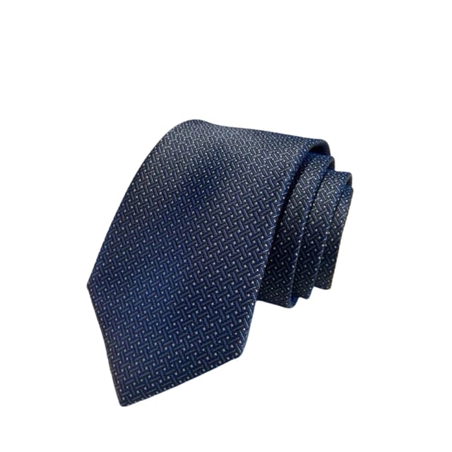 Hermes Navy Blue Grid Pattern Canvas Tie For Men