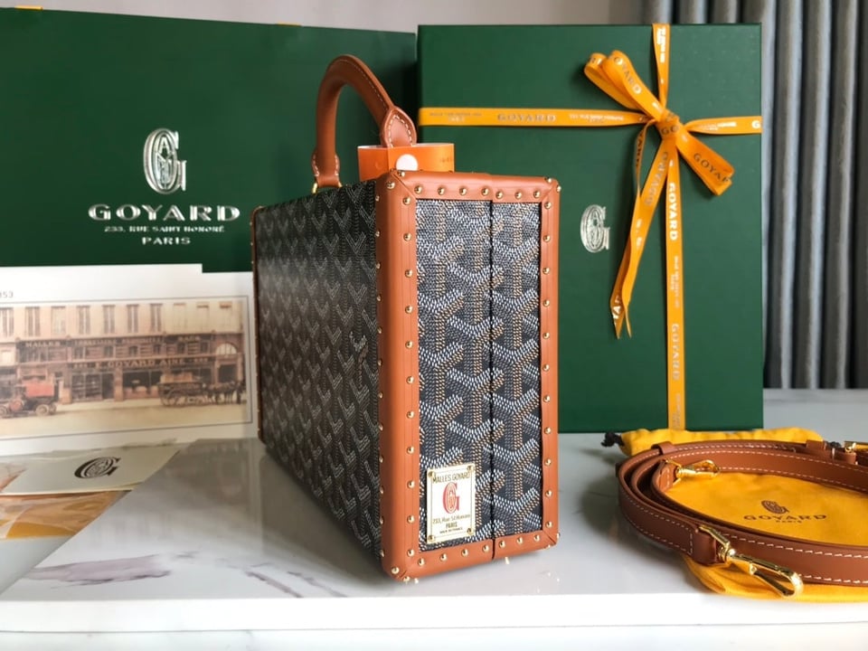 Goyard Grand Hôtel Trunk Bag 24.5cm Cm Black Goyardine Canvas And Tan Calfskin view 5