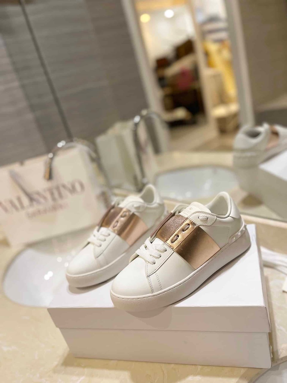 Valentino Garavani Rockstud Open Metallic Leather Sneaker Gold Uy2S0830Flrl71 view 10