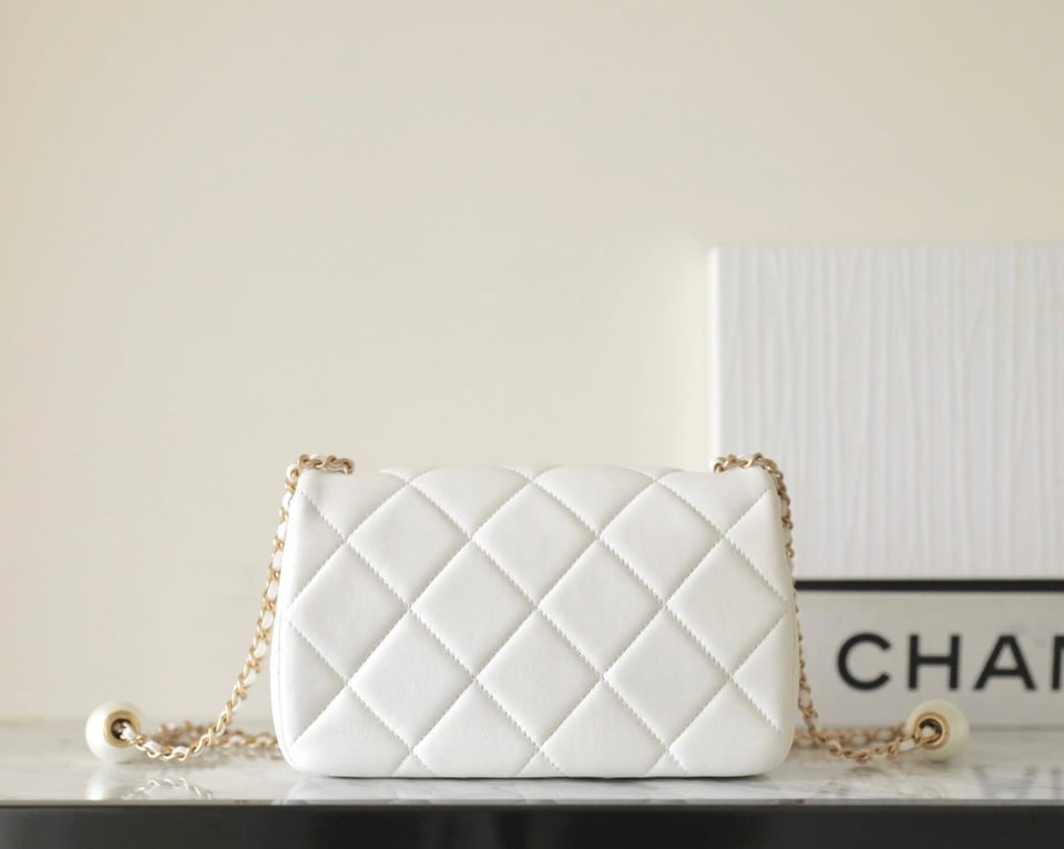 Chanel 24S Mini Flap Bag 20Cm White Lambskin Pearl Ball view 7