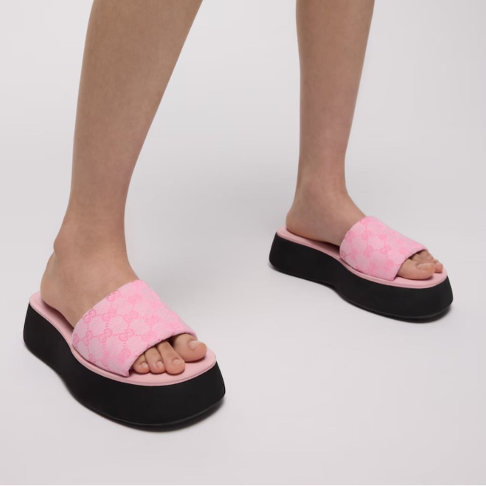 Gucci Flatform Slide Sandal Pink GG Canvas ‎A0034R For Women view 2
