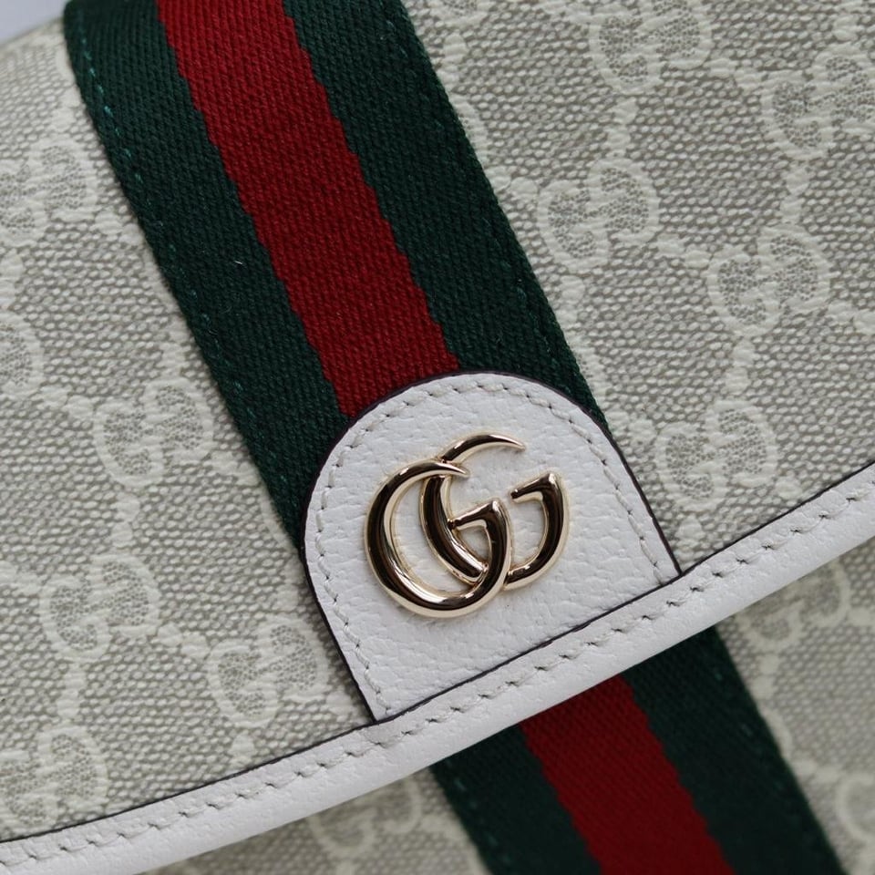 Gucci Ophidia Small Top Handle Bag 20cm/7.9in Beige And White GG Fabric 836843 view 11