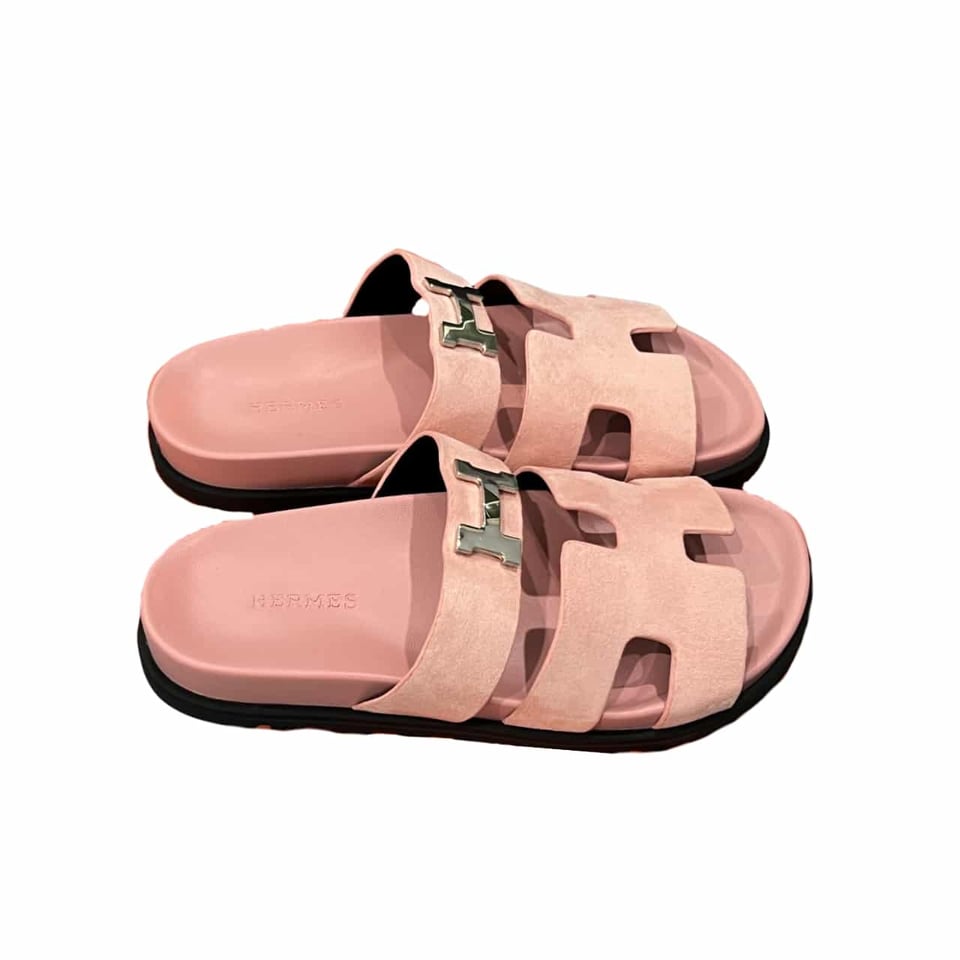 Hermes Chypre Sandal H Logo Silver Hardware Pink