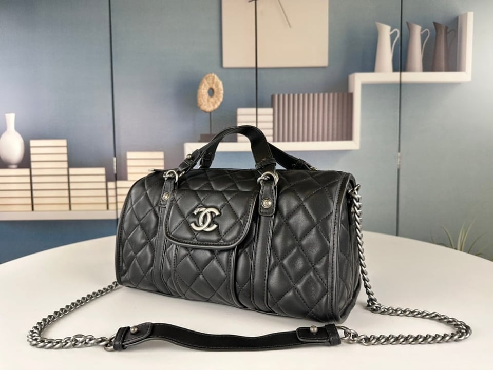 Chanel Casual Riviera Bowling Bag Quilted Calfskin Medium Black 32Cm/12.6in view 9