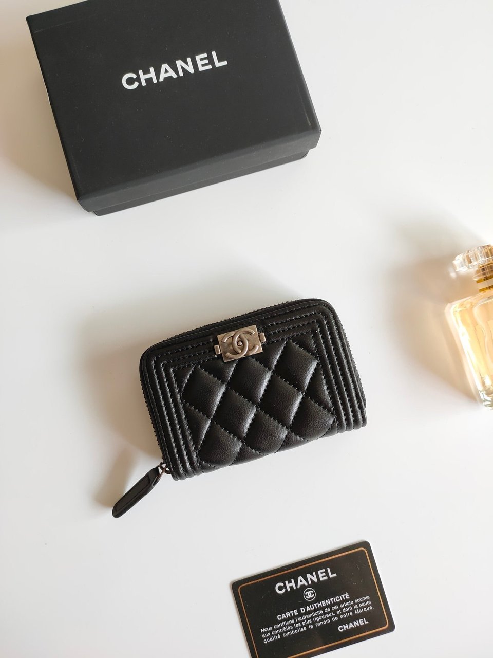 Chanel Boy Zip Coin Purse 11.5 Black Grained Calfskin Icon view 3