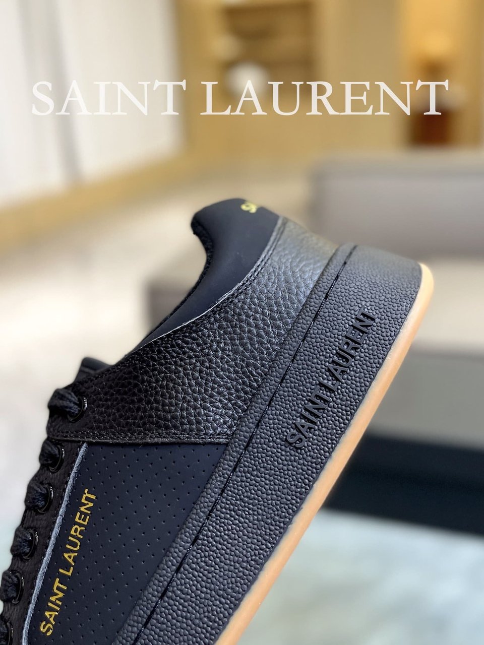 Saint Laurent Perforated Leather Sneakers Black view 7