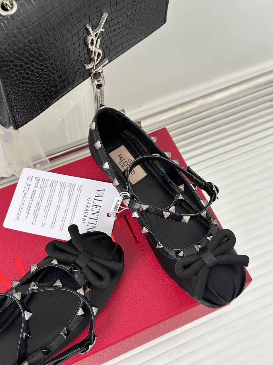 Valentino Garavani Rockstud Satin Ballerinas With Tone On Tone Studs Black 3W2S0Hb6Eql 0No view 8