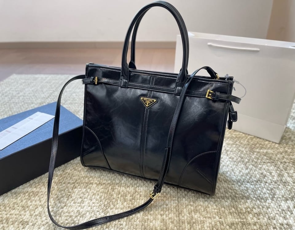 Prada Large Leather Handbag Black 40Cm view 4