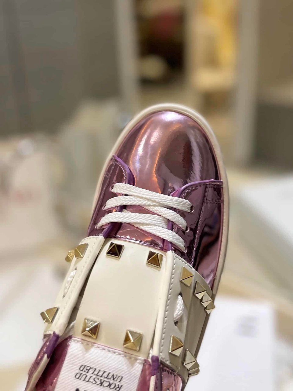 Valentino Garavani Flatform Rockstud Untitled Sneaker Metallic Pink view 7