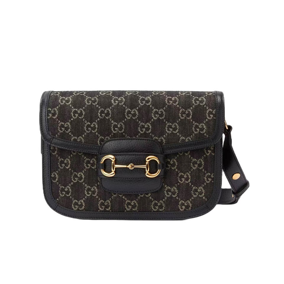 Gucci Horsebit 1955 Denim Shoulder Bag Black view 2