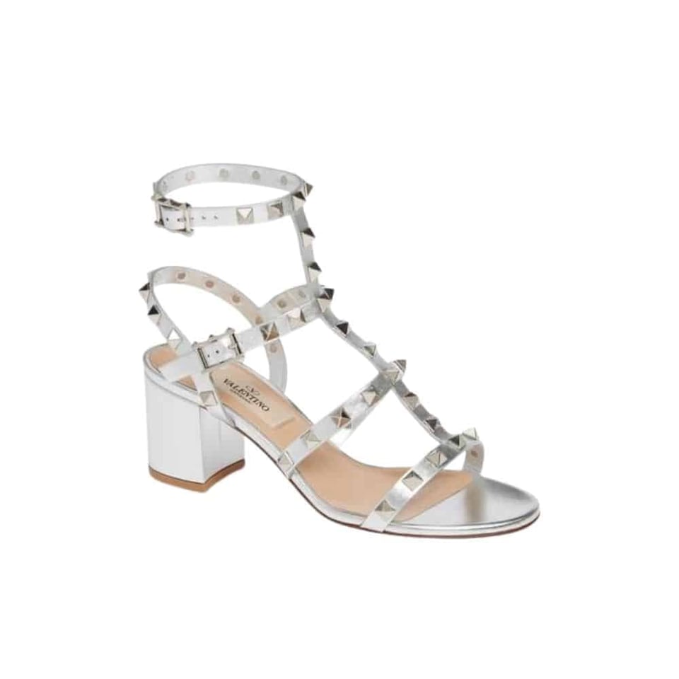 Valentino Garavani Rockstud Leather Sandals Silver view 2