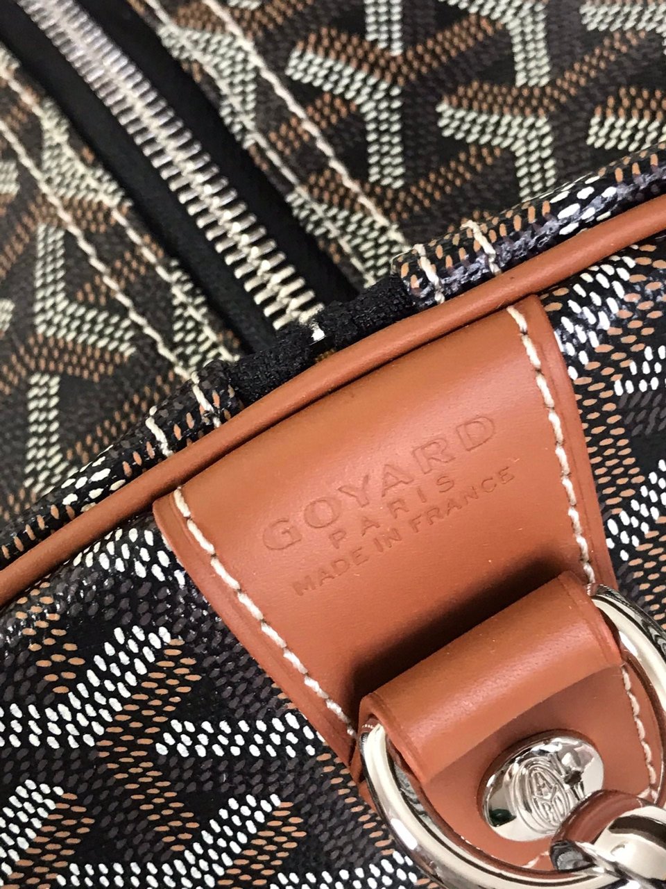 Goyard Boston 50 Bag Cm Black Goyardine Canvas And Tan Calfskin Trim view 10