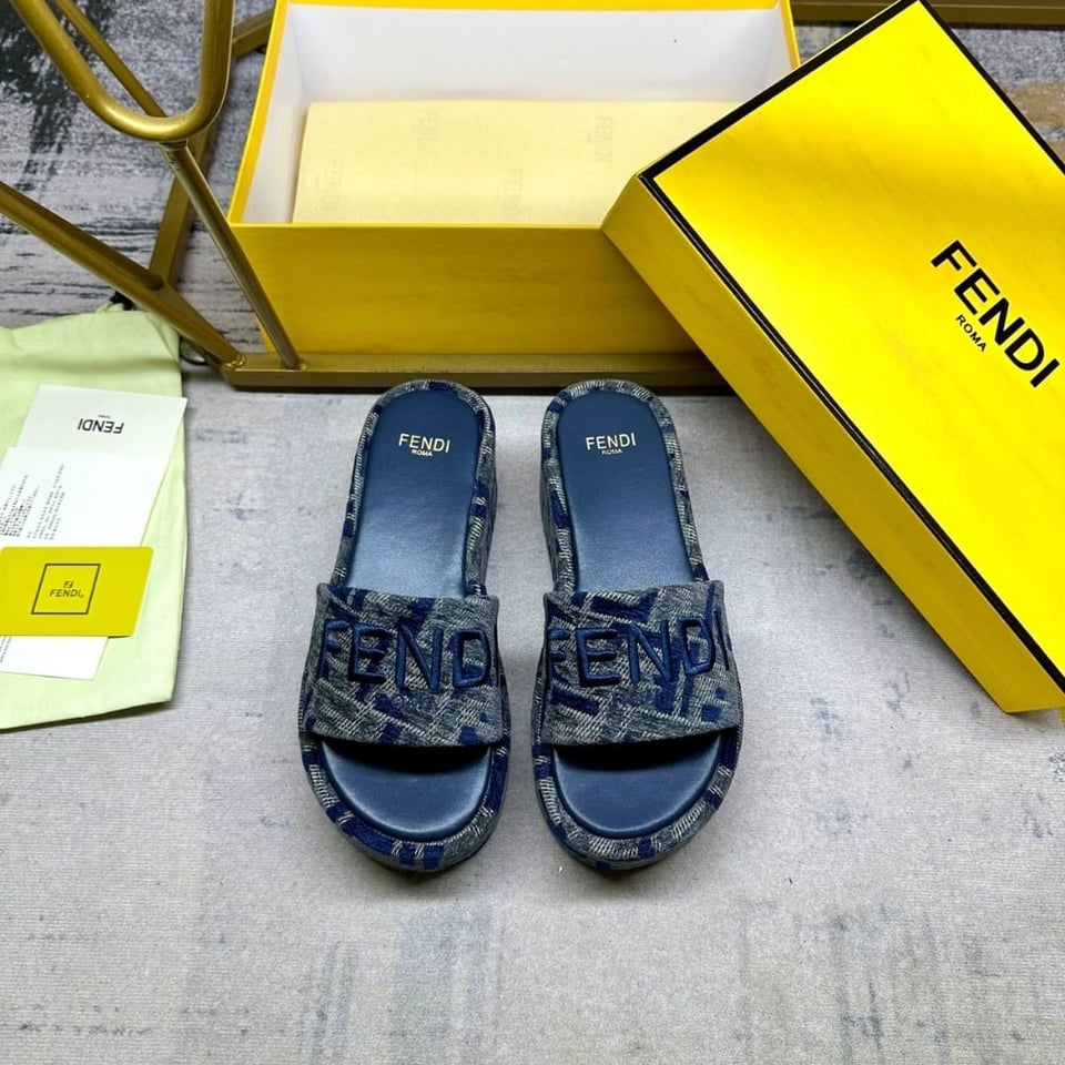 Fendi Sunshine Ff Denim Flatform Slides Blue 8R8515Aosif1Pze view 4