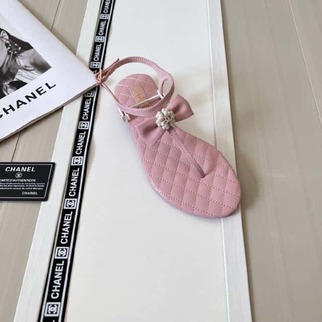 Chanel Pink Quilted Leather With White Camellia Cc Logo Bow Thong Sandals view 10