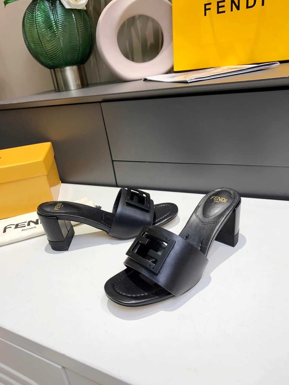 Fendi Signature Leather High Heel Black view 9