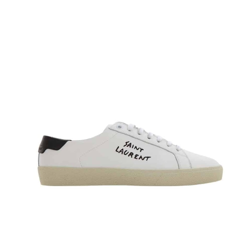 Saint Laurent Court Classic Embroidered Sneakers Black And White view 2
