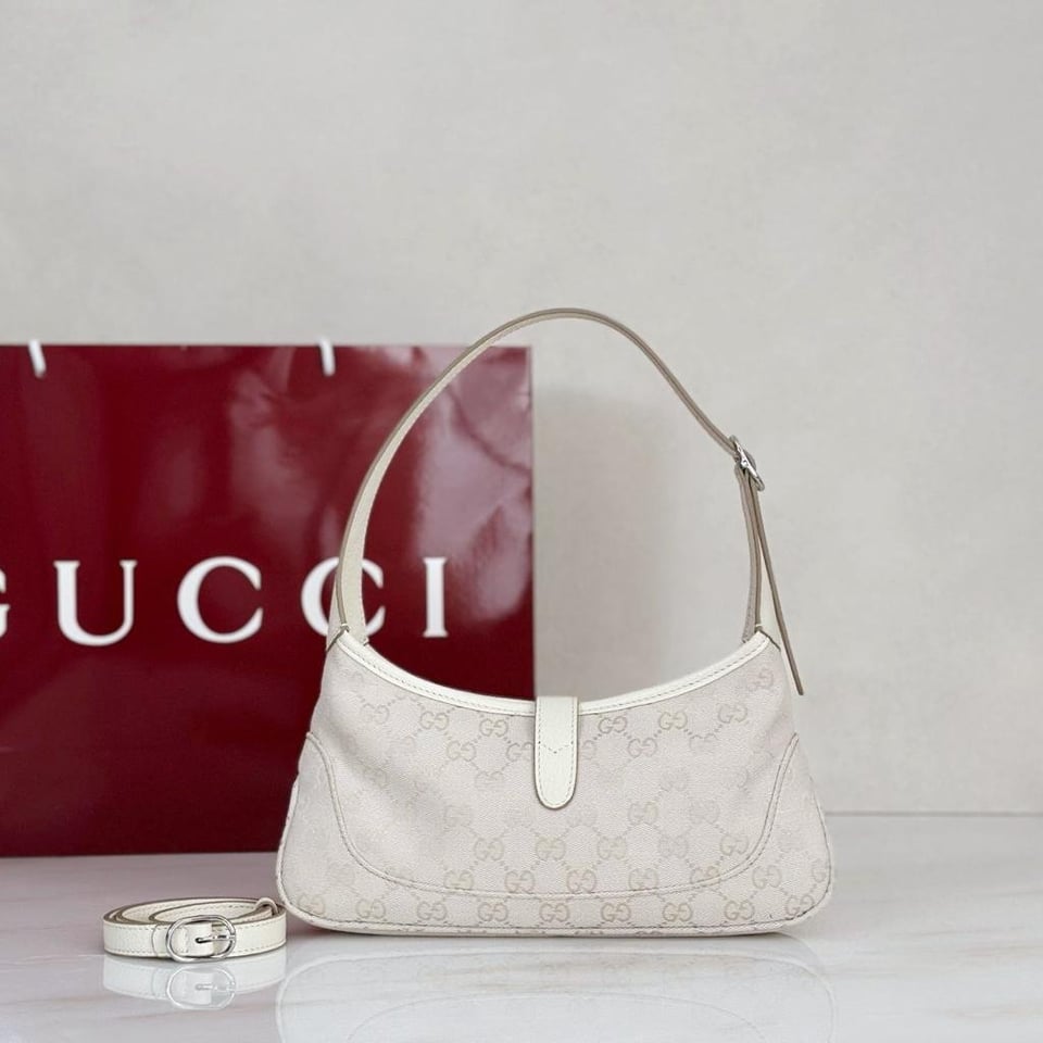 Gucci Jackie Slim Medium Shoulder Bag 27.9cm/11in Ivory GG Canvas 874744 view 3