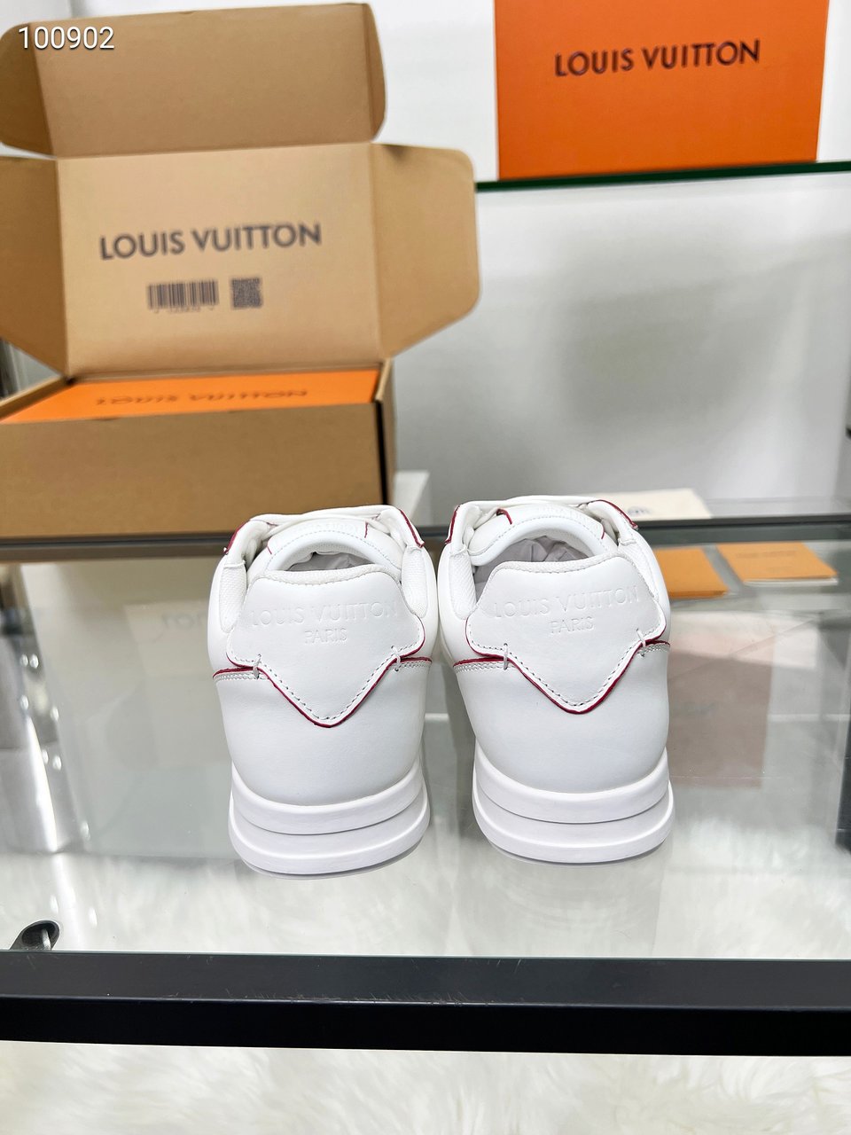 Louis Vuitton LV White Sneakers with Red Stitching – Women’s Shoes view 4