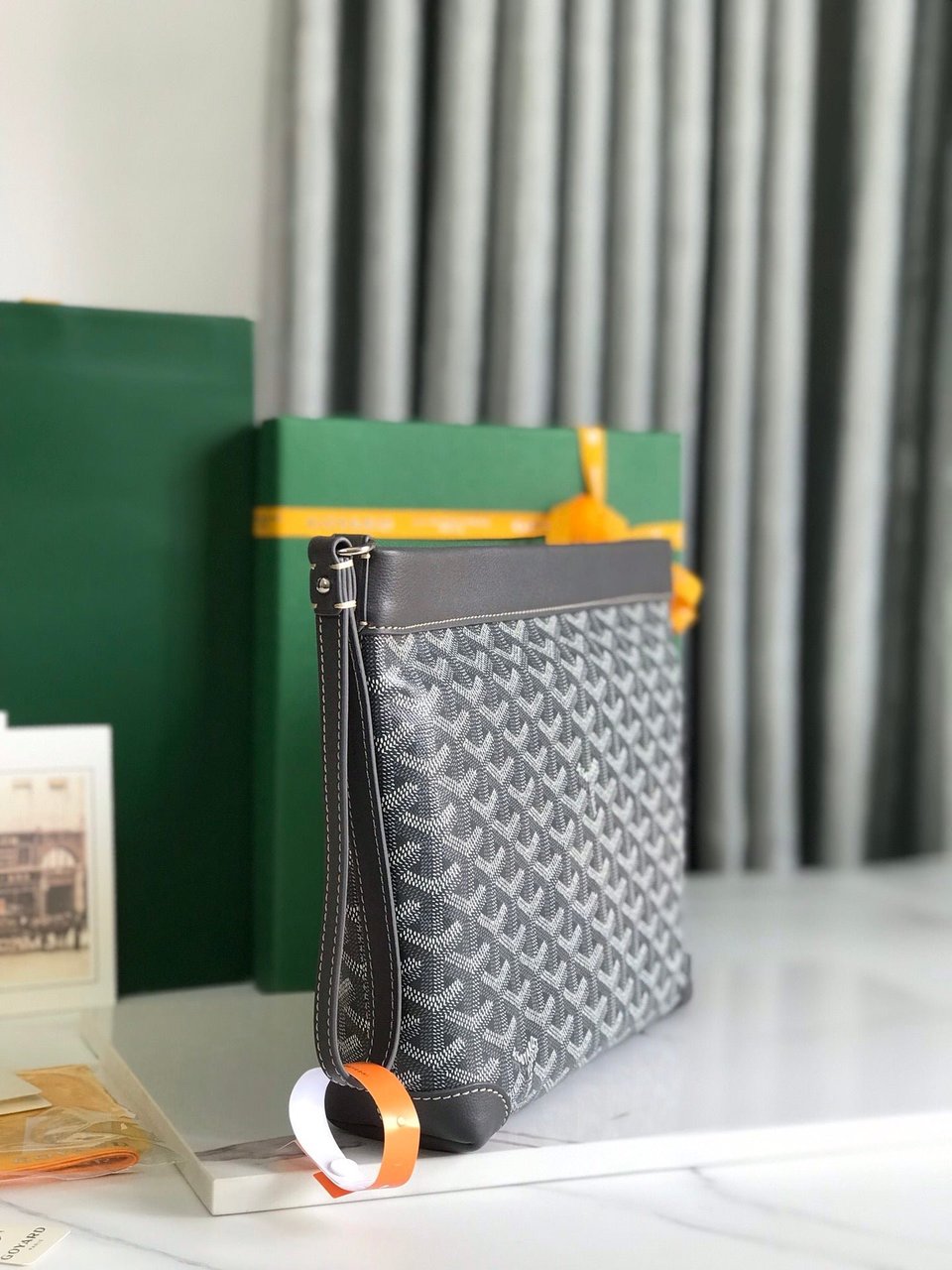 Goyard Conti Pouch 24 Cm Grey Black Lambskin And Goyardine Canvas view 9
