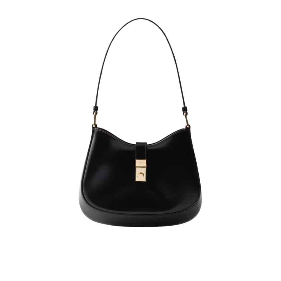 Prada Cleo Brushed Leather Shoulder Bag With Clasp Closure Black 26Cm view 2