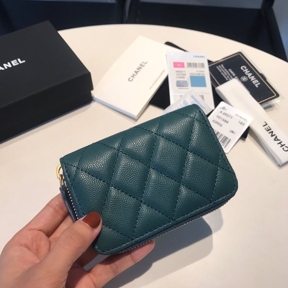 Chanel Zipped Coin Basic Purse 11 Ocean Calfskin Gold Icon view 7