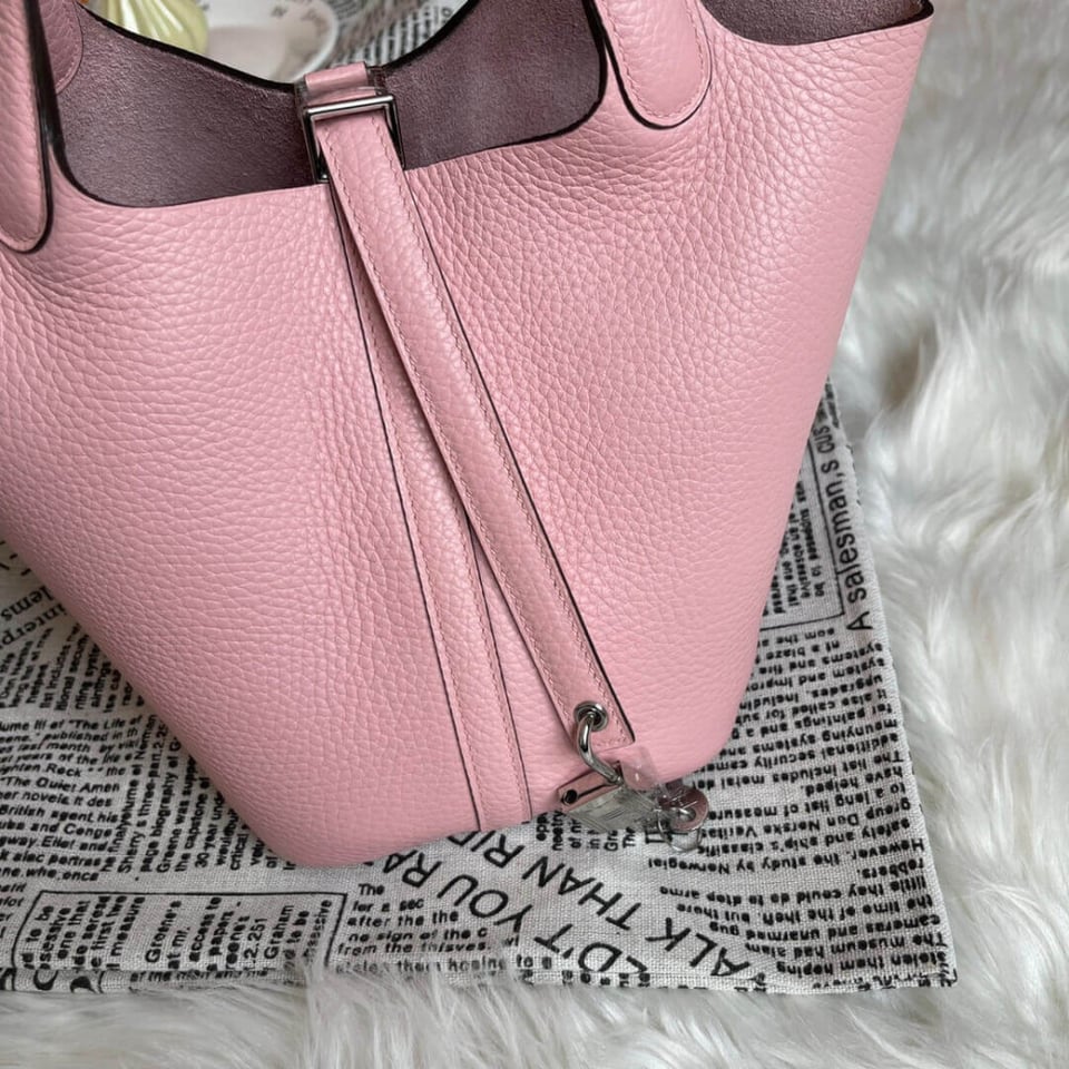 Hermes Picotin Lock Bag In Taurillon Clemence 3Q Rose Sakura 22Cm view 6