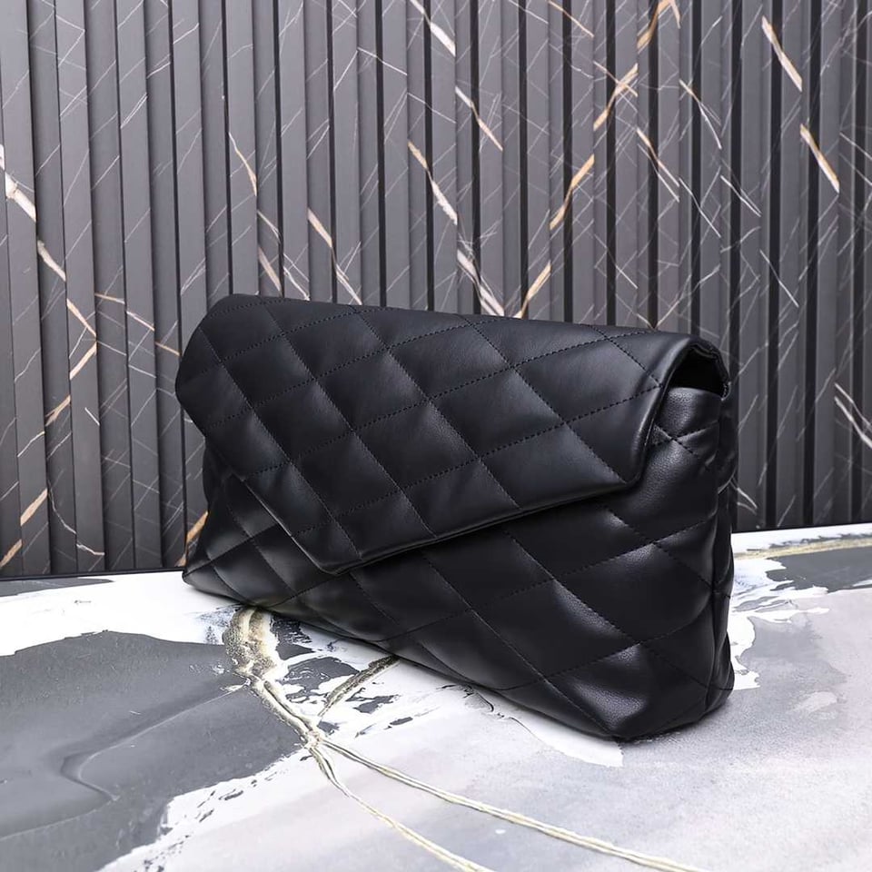 Saint Laurent Sade Puffy Leather Envelope Clutch Bag Black view 6