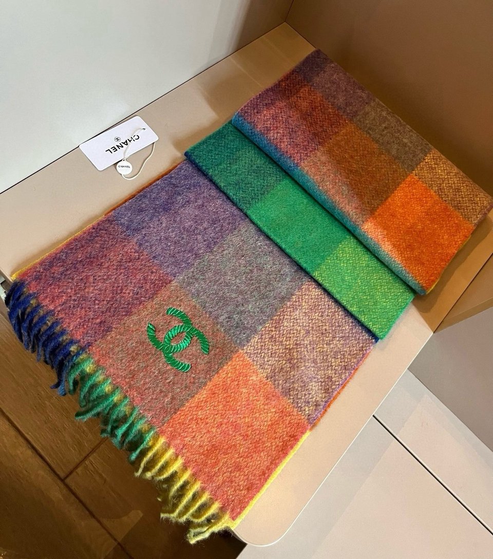 Chanel Cashmere Scarf Colorblock Multicolor For Women 200cm view 6