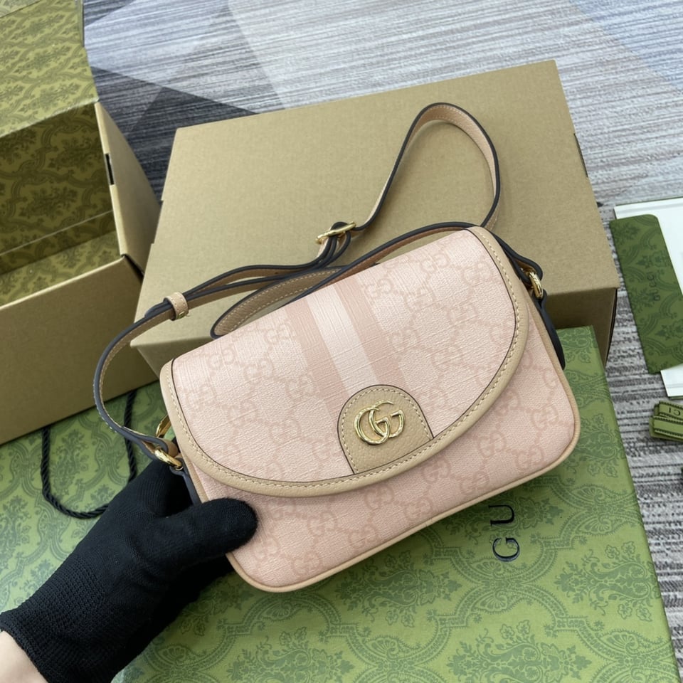 Gucci Monogram Textured Dollar Mini Ophidia Rose Pink view 6