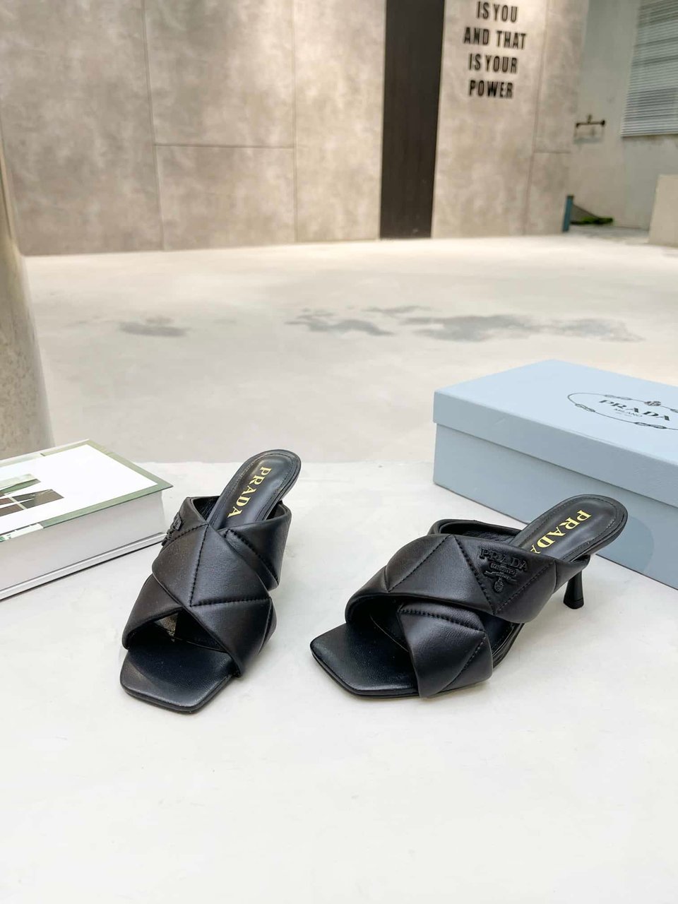 Prada Black Quilted Leather Mule view 10