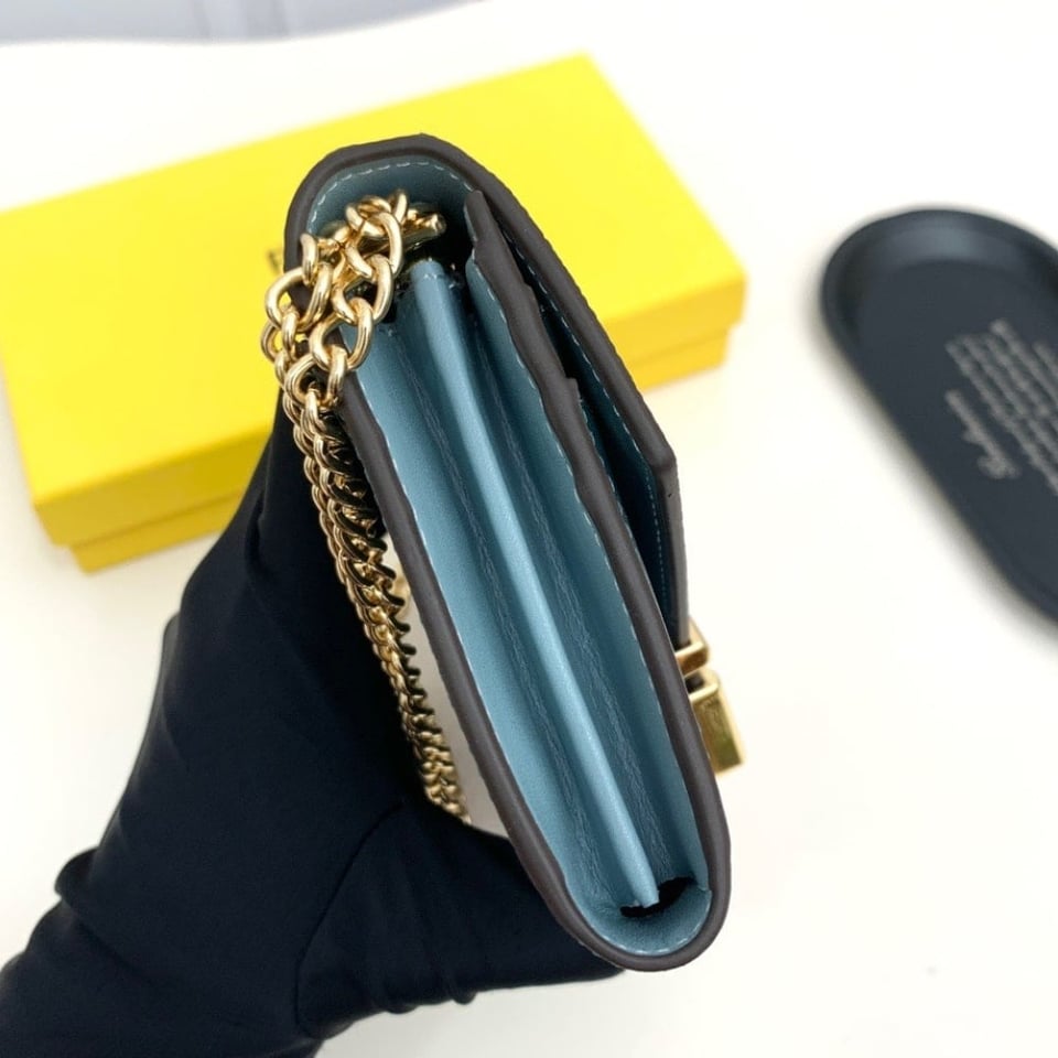 Fendi Ff Diamonds Continental With Chain Leather Wallet Green Blue 19Cm view 8