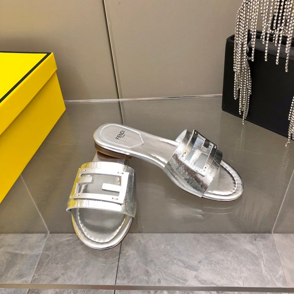 Fendi Baguette Silver Nappa Leather Slides 8R8136Ai16F0Ge7 view 5