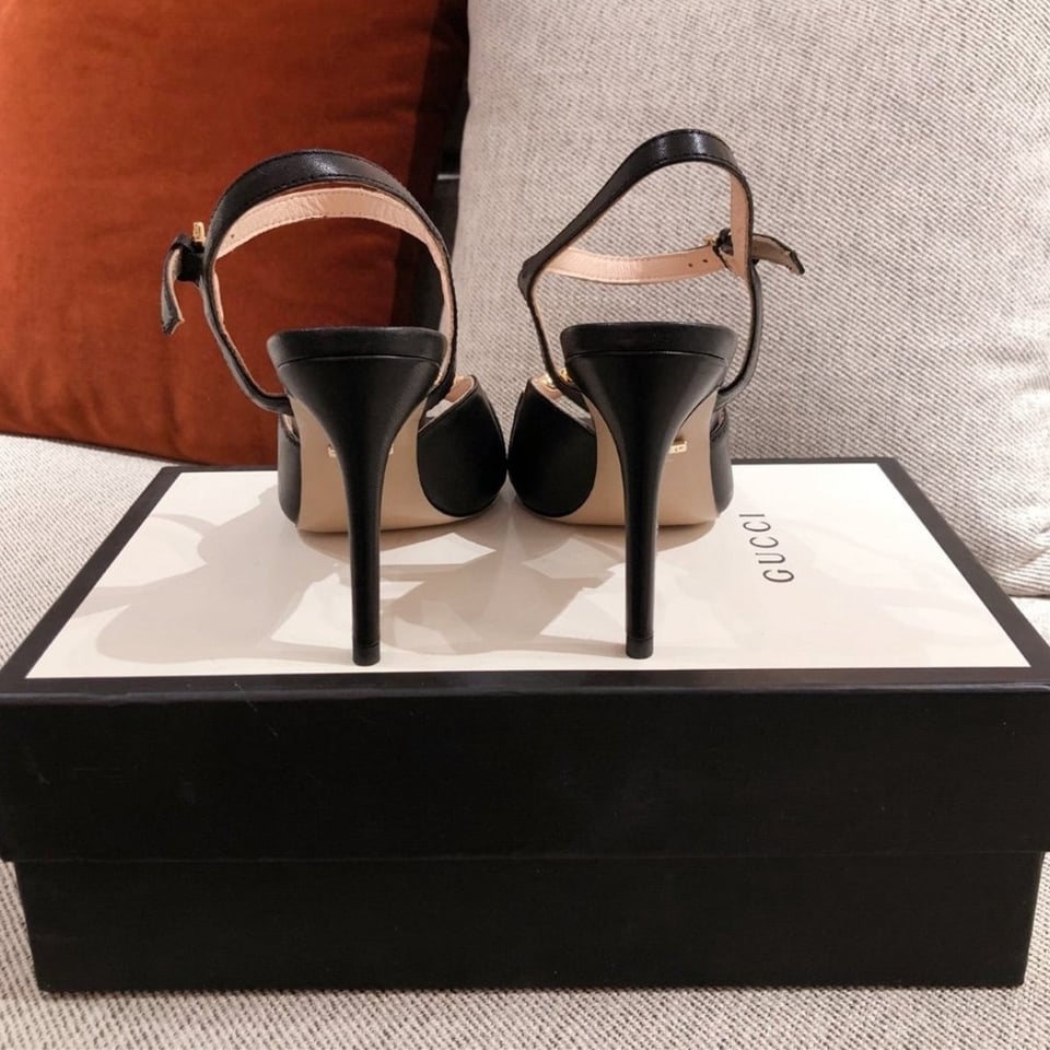 Gucci Ankle Buckle Strap Sylvie Chain Sandals In Black view 4