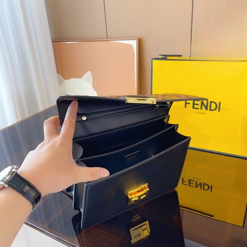 Fendi Kan I Leather Bag Brown 25Cm view 10