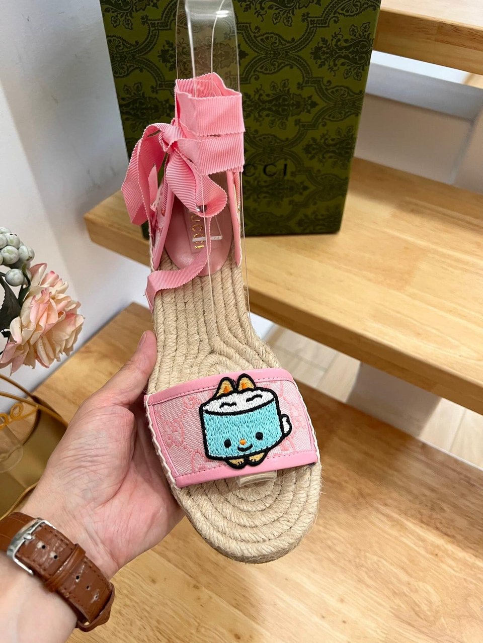 Gucci Women’S Gg Espadrille With Patch Pink view 9