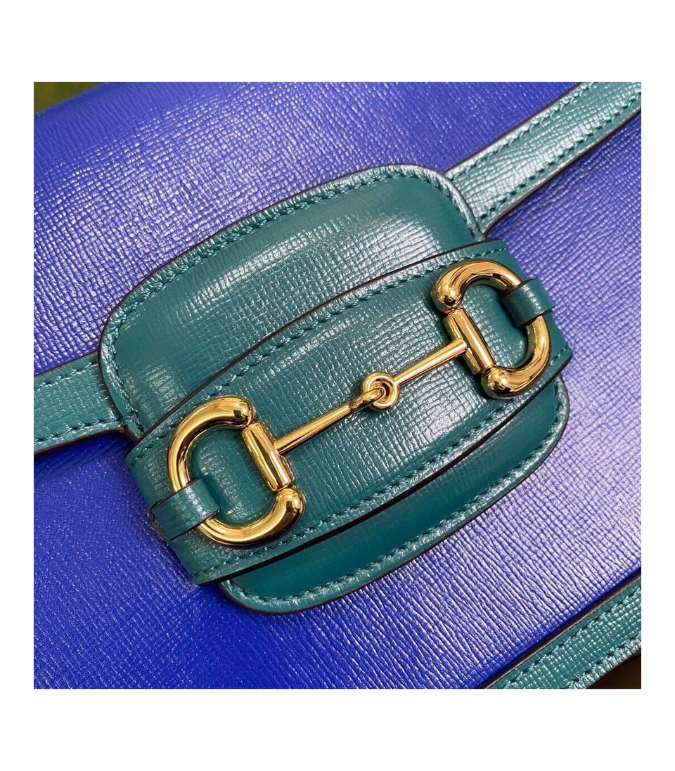 Gucci Horsebit 1955 Small Shoulder Bag Blue and Green Leather view 9