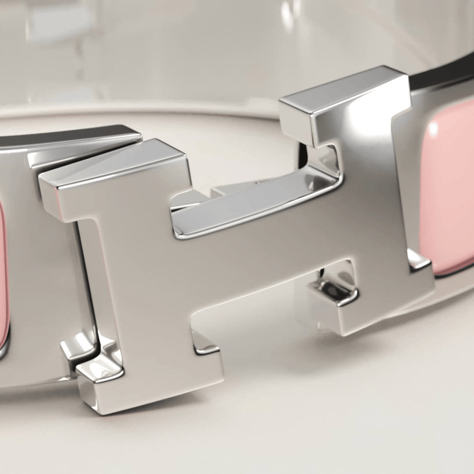 Hermes Clic H Bracelet in Silver and Pink view 4