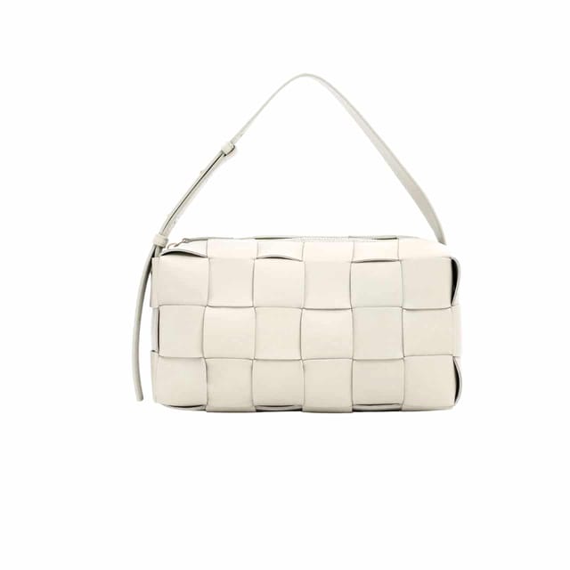 Bottega Veneta Brick Leather Bag White 28Cm