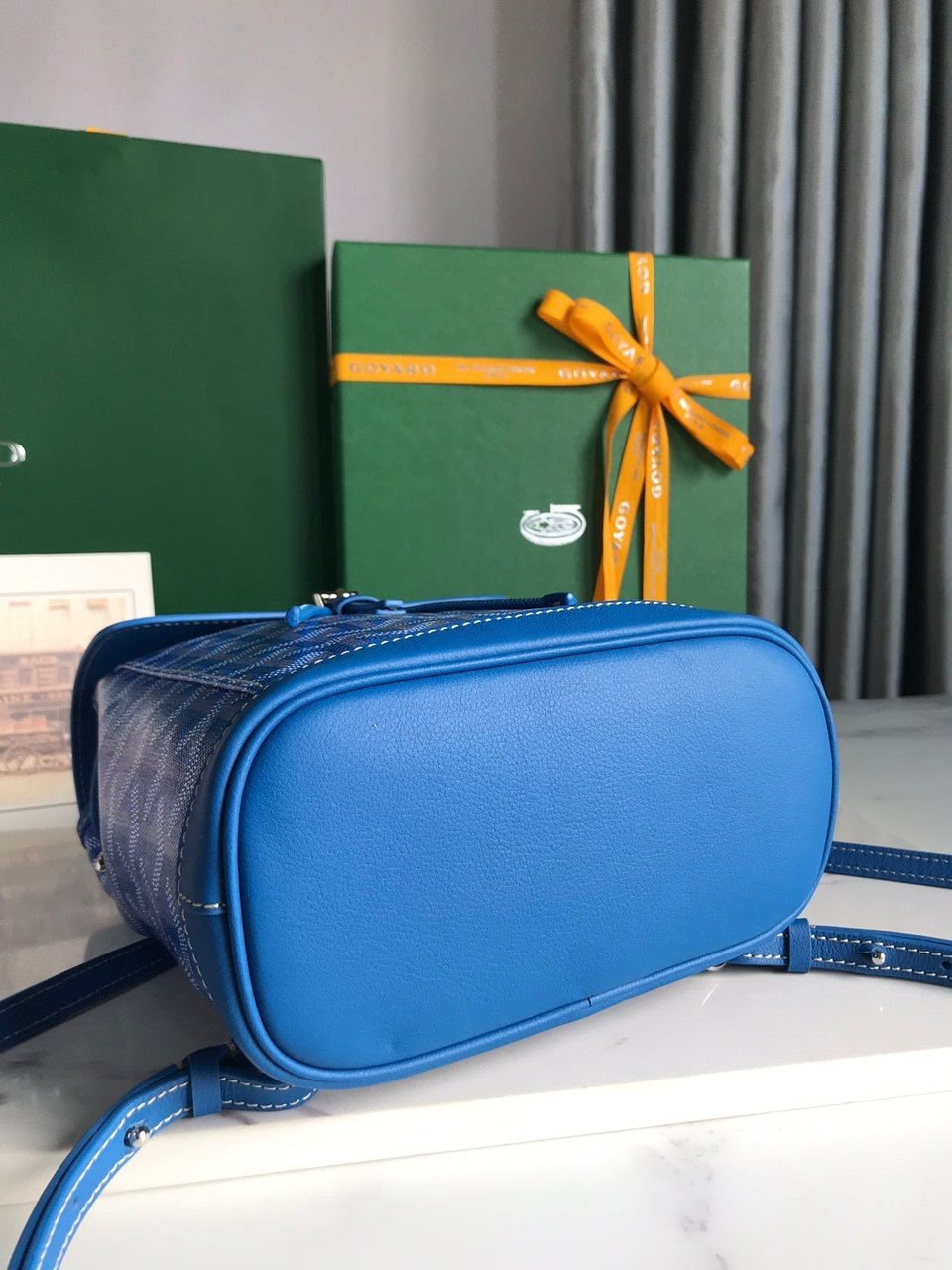 Goyard Alpin Mini Backpack 21 Cm Sapphire Blue Lambskin And Goyardine Canvas view 4