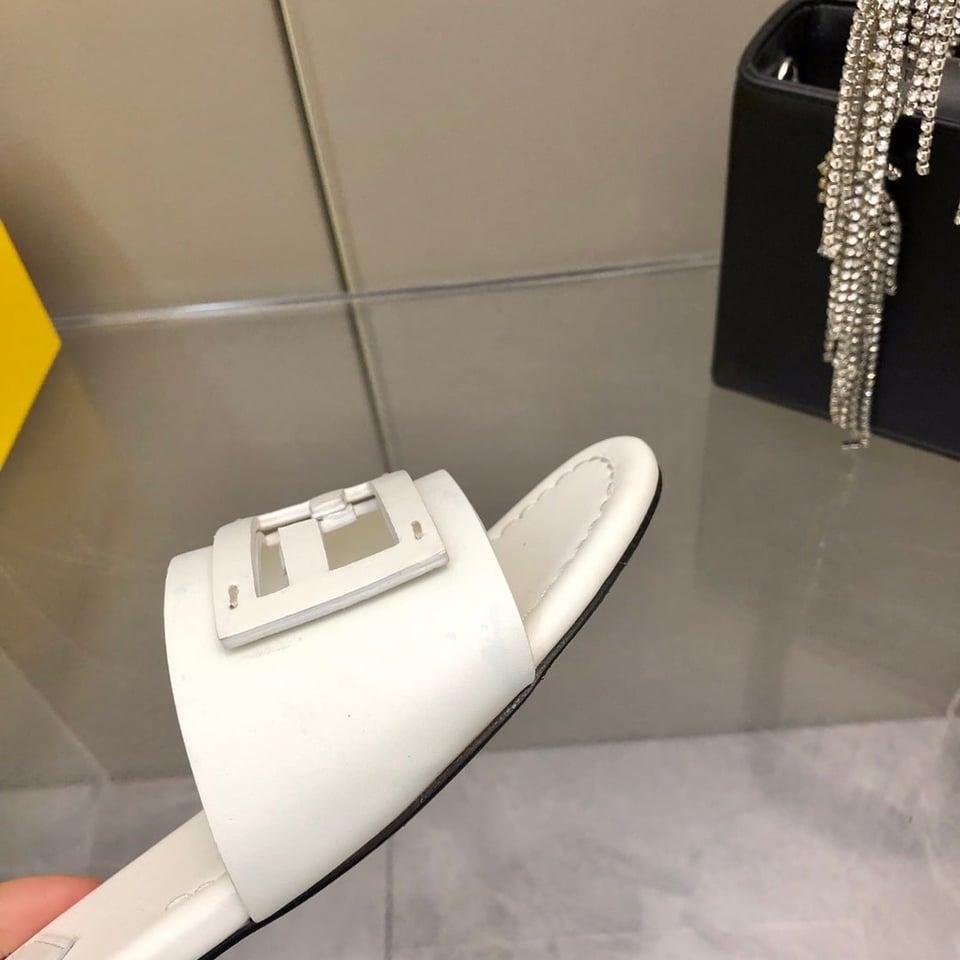 Fendi Baguette White Leather Slides view 8