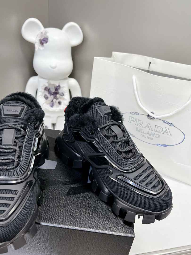 Prada Cloudbust Thunder Technical Fabric Sneakers Black view 4