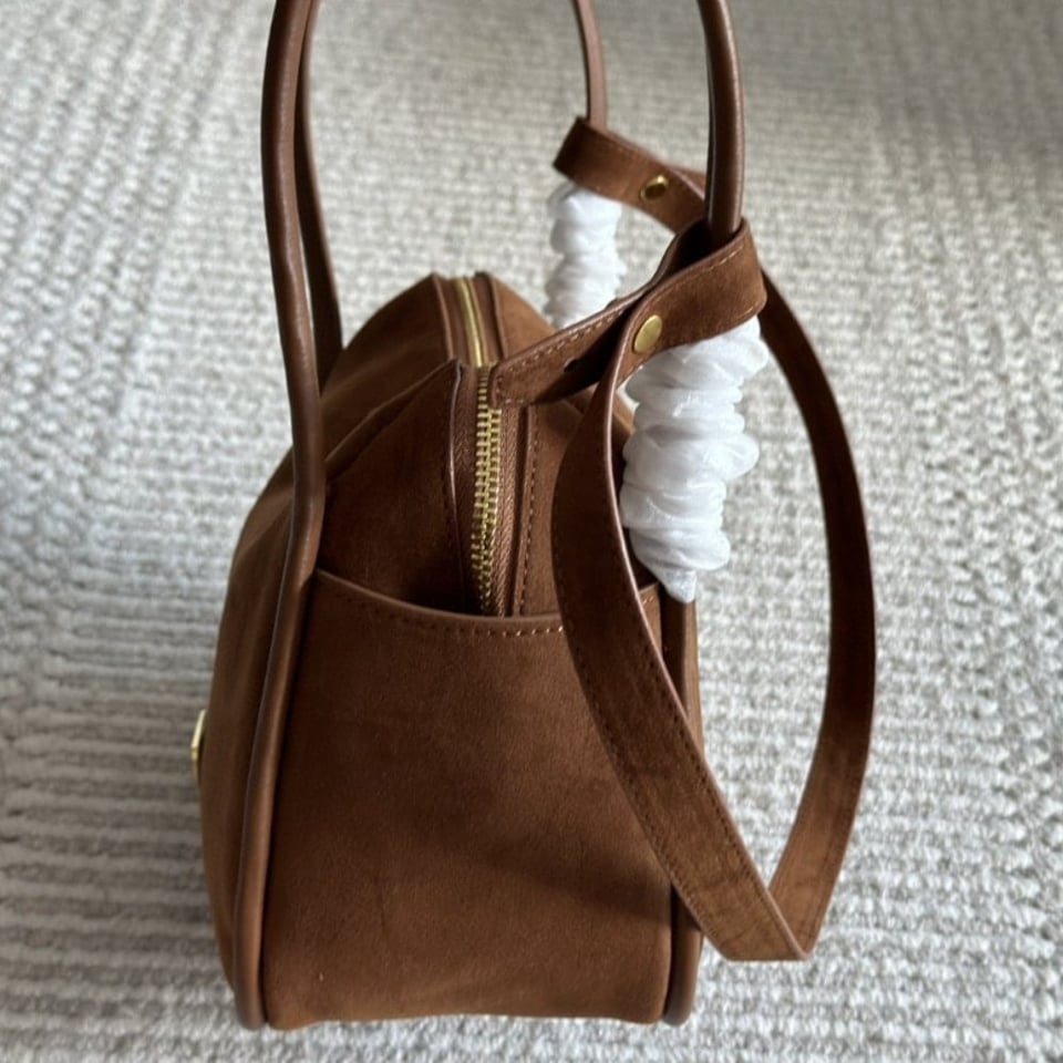 Prada Suede Hand Bag Cocoa Brown 26Cm view 4