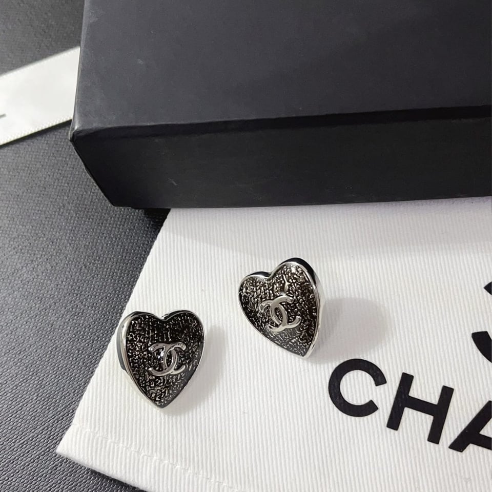 Chanel Stud Earrings Silver And Black