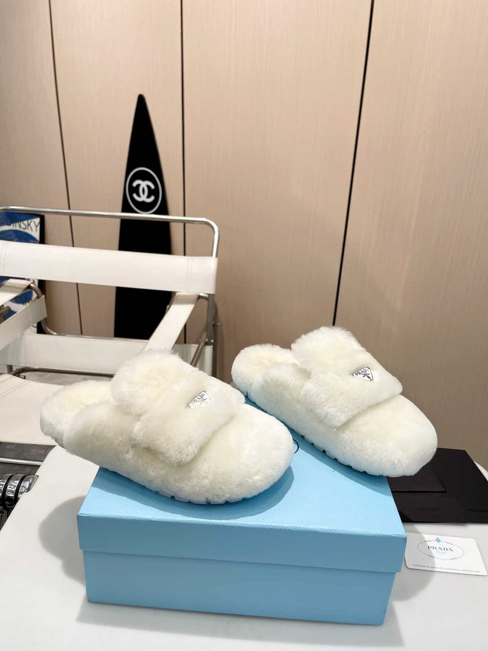 Prada Shearling Sabots White view 10