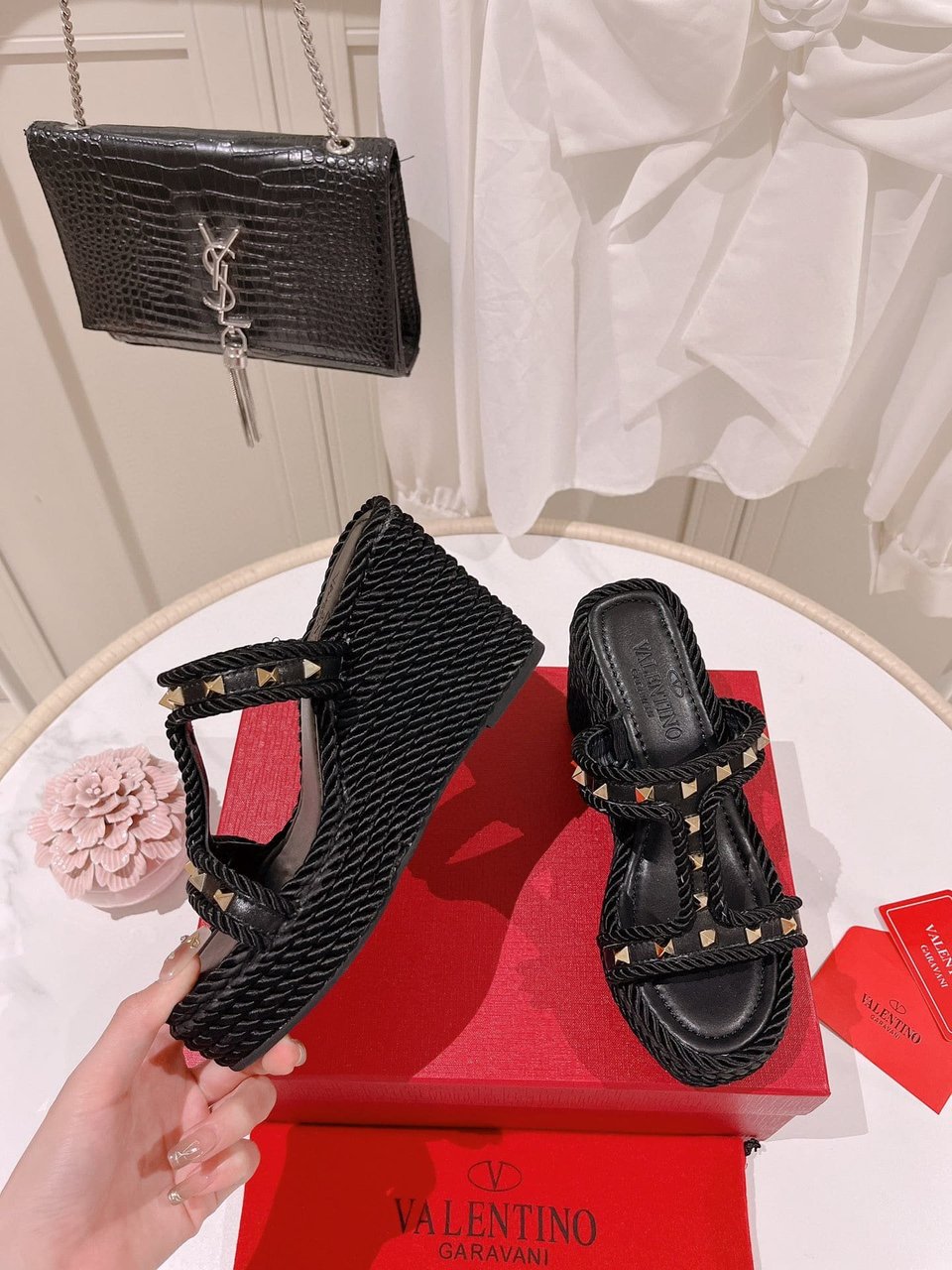 Valentino Rockstud Wedge In Calfskin Black view 5