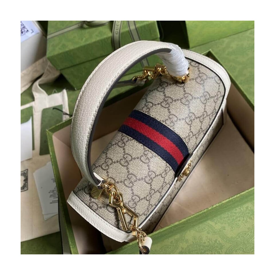 Gucci Ophidia Small Top Handle Bag With Web White view 6