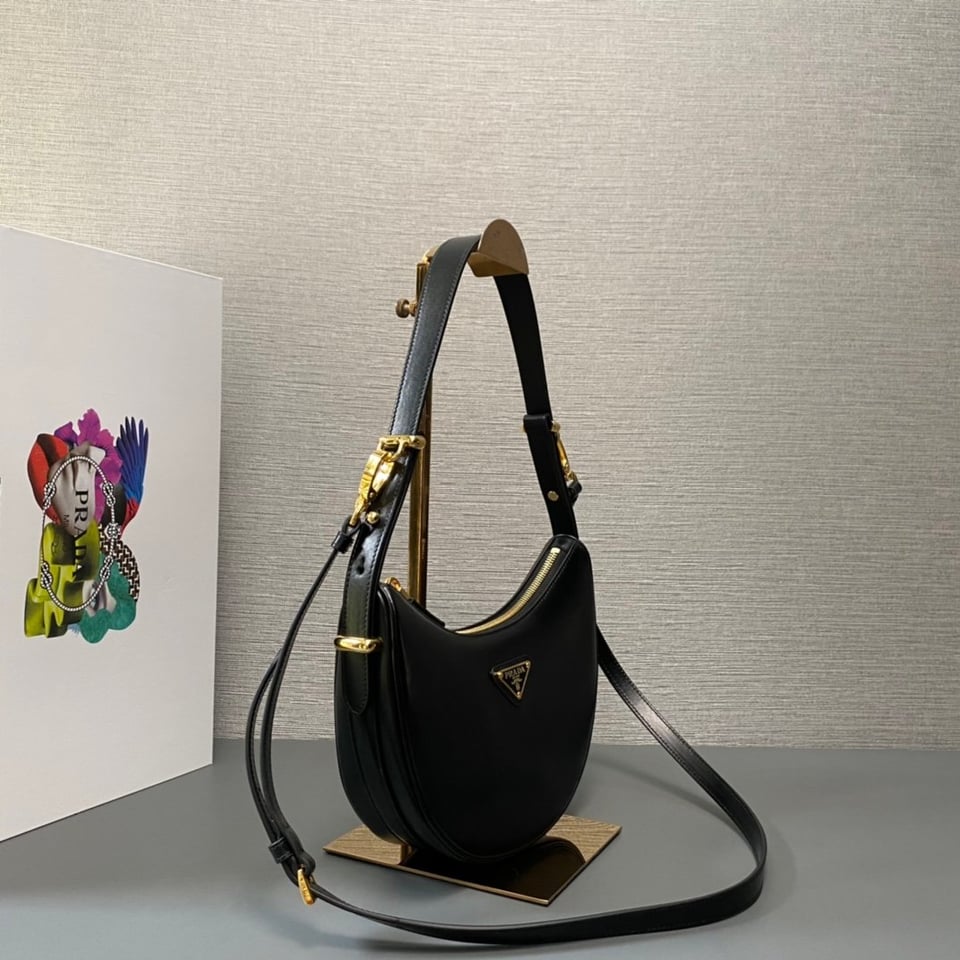 Prada Arqué Leather Shoulder Bag Black 22.5cm view 6
