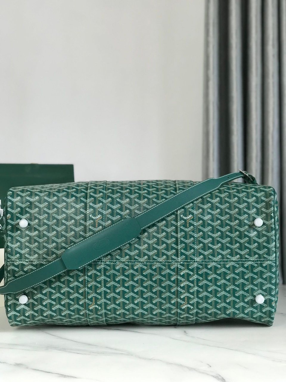 Goyard Boston 50cm Bag Green Goyardine Canvas And Calfskin Trim view 7