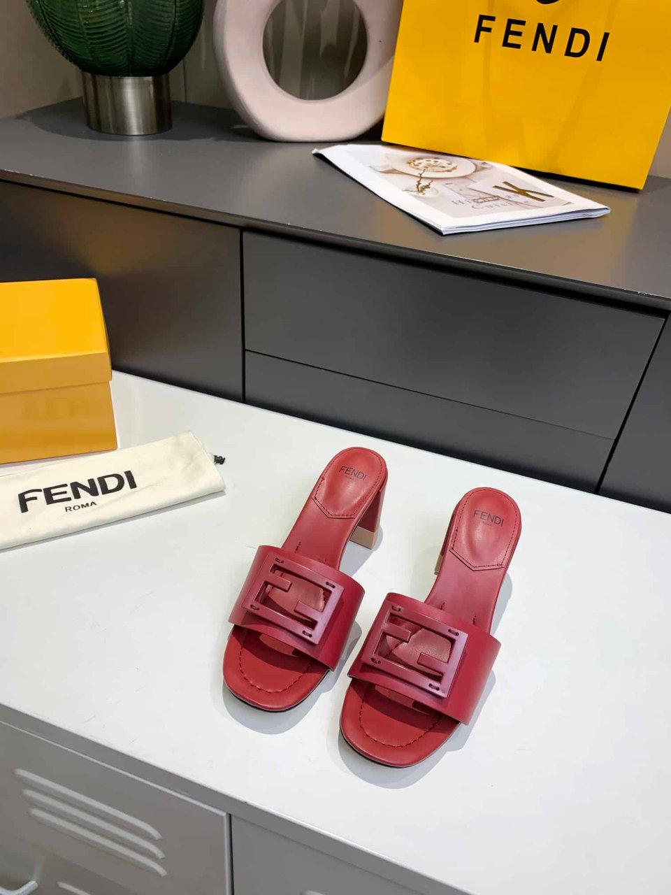 Fendi Signature Leather High Heel Red view 5